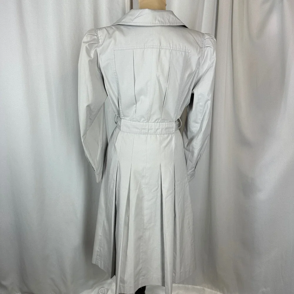 Vintage Light Gray Trench Coat Dress Size 10 Belted Pleated‎ Midi Coat READ
